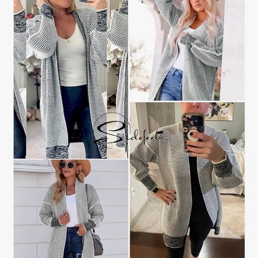 Chunky Knit Black & White Cardigan Sweater